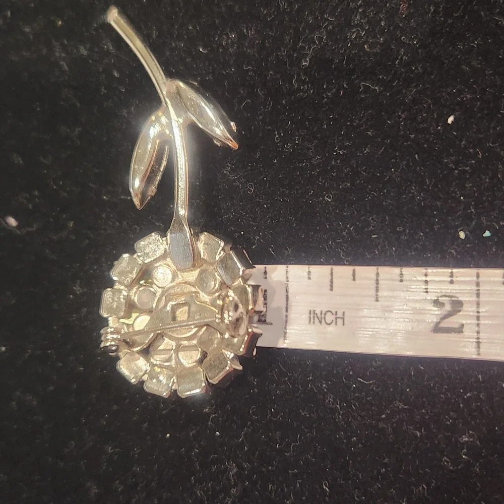 Vintage Blue and Clear Rhinestone Flower Brooch Silver Tone Floral Pin 2.5‎ Inch
